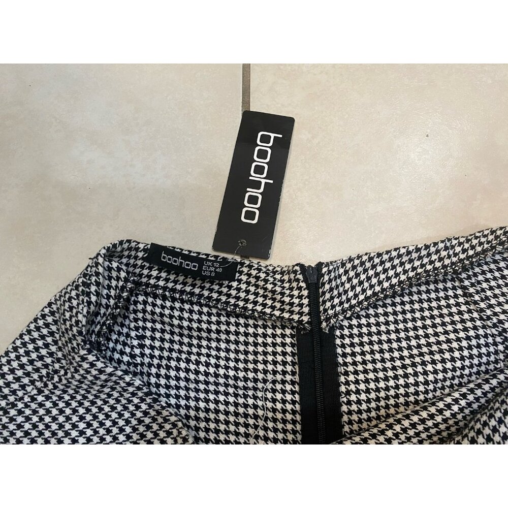 NWT Boohoo Gingham Black And White Straight Leg Pants US Women’s Size 8 - Picture 5 of 6